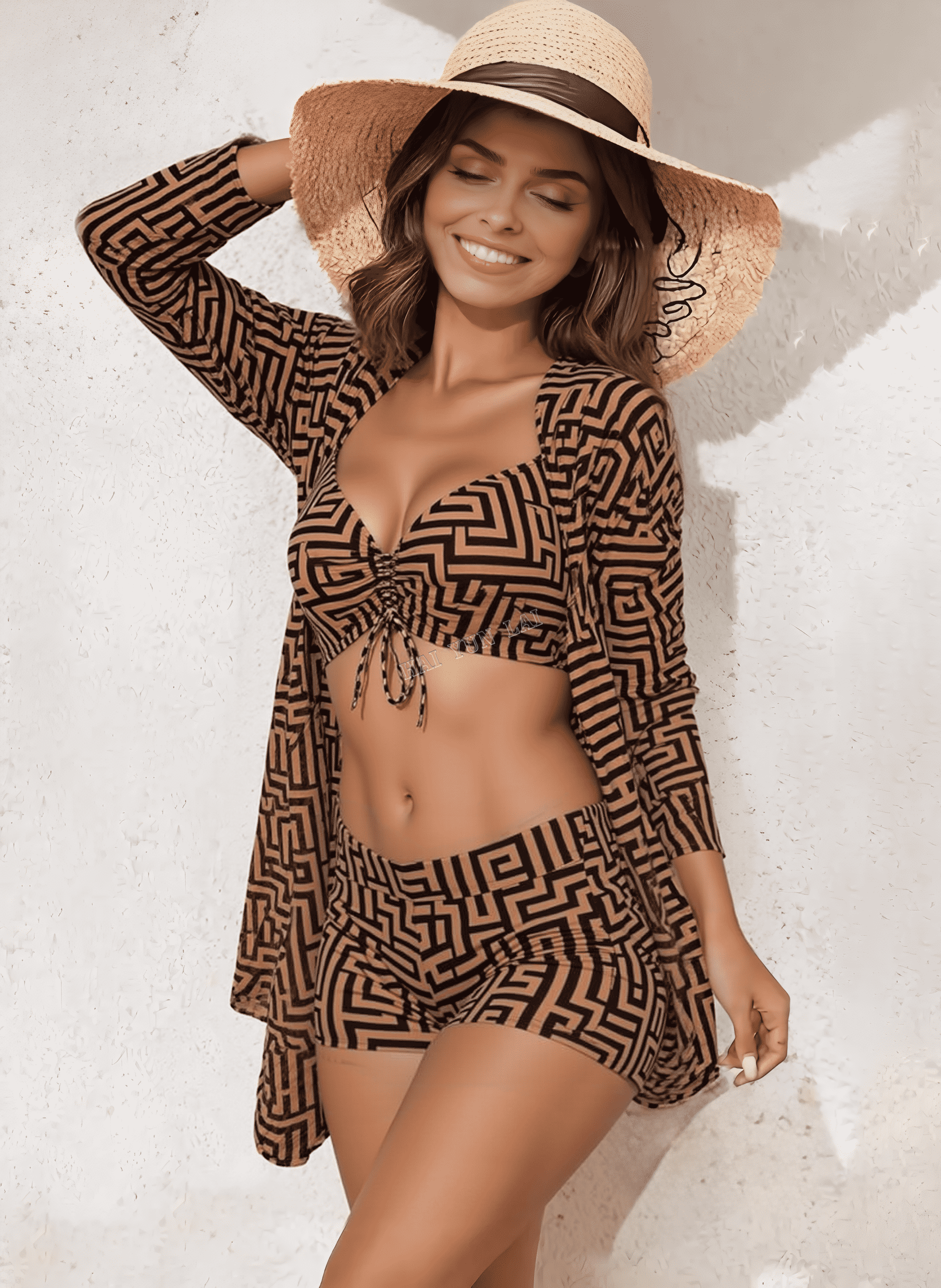 Popular Irregular Printed Cover 3 Piece Swimwear Suit Set New Design High Quality Beach Bikini Set