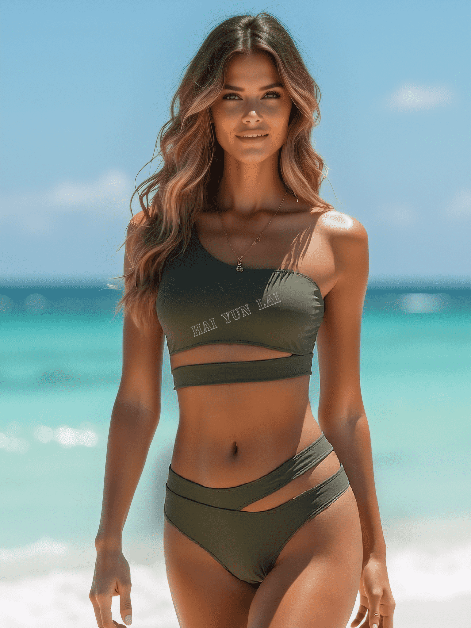 2025 New Two-piece Swimsuit Women's Sexy Bikini Set Sexy Bikini Olive Color Gathering Backless Bikini