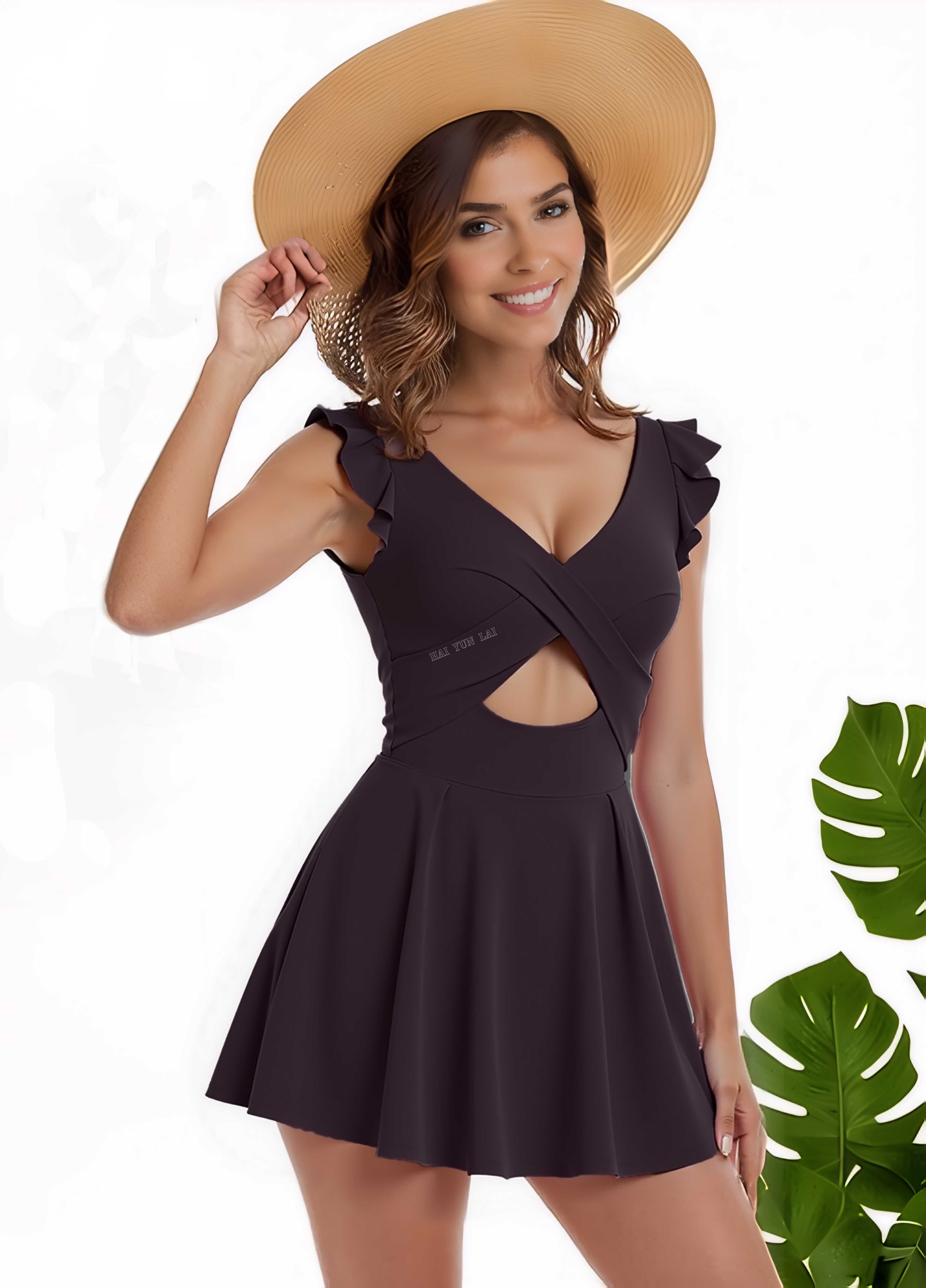 Ruffle Strap High Waist Swimwear Hollowed-out Design Bathing Suits One Piece Swimsuit