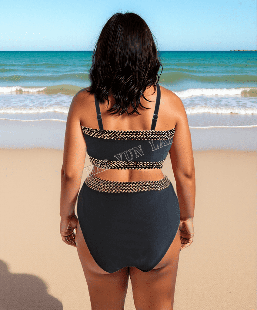 2025 Black Rose Leopard Mesh Trim 2pcs Bikini Swimsuit Set for Women Plus Size XL-3XL