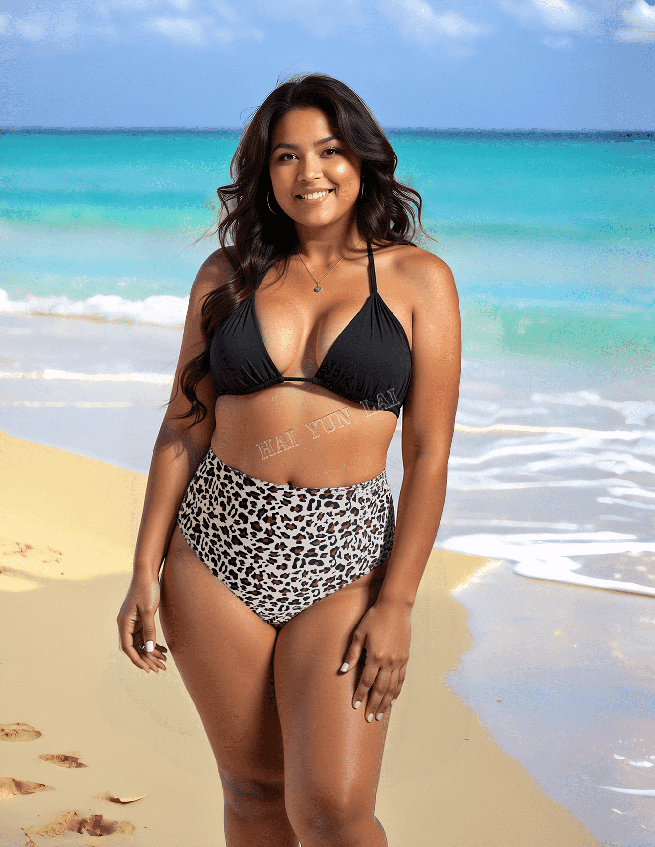Classic Style Bikini, High-waist Design for Shaping the Buttocks, Sexy Leopard Print and Pure Black Bikini