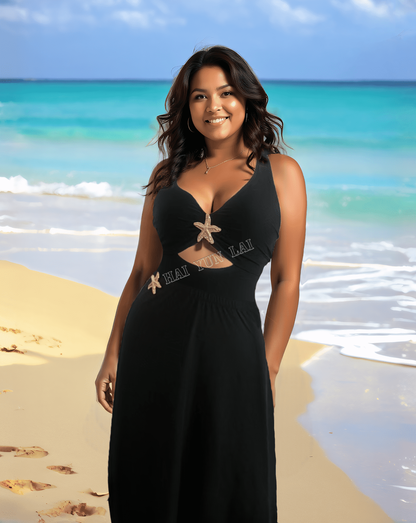 Wholesale Solid Color Swimsuit Deep V Starfish Bikini Set Sexy Hanging Neck Bareback Bikini with Skirt