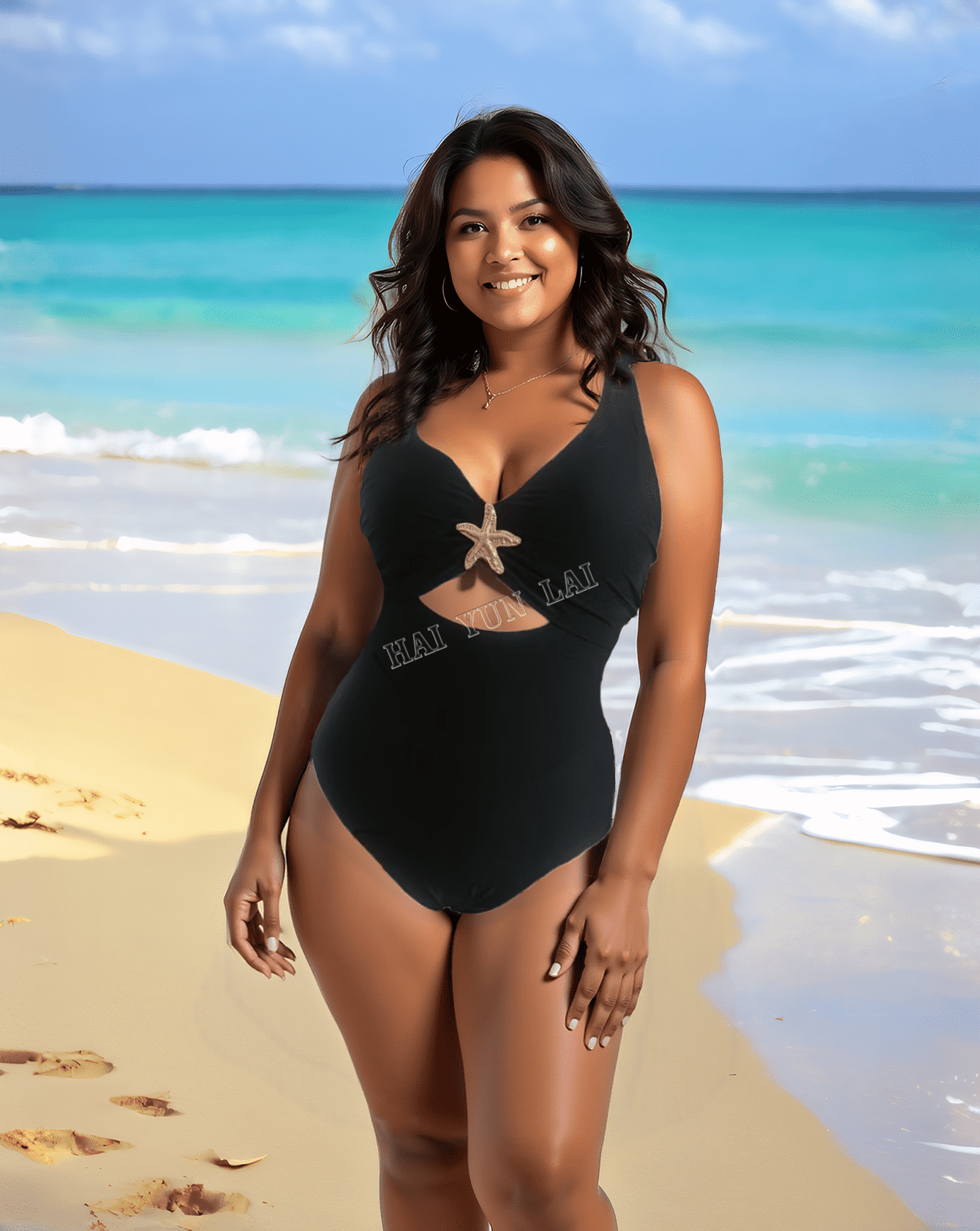 Wholesale Solid Color Swimsuit Deep V Starfish Bikini Set Sexy Hanging Neck Bareback Bikini with Skirt