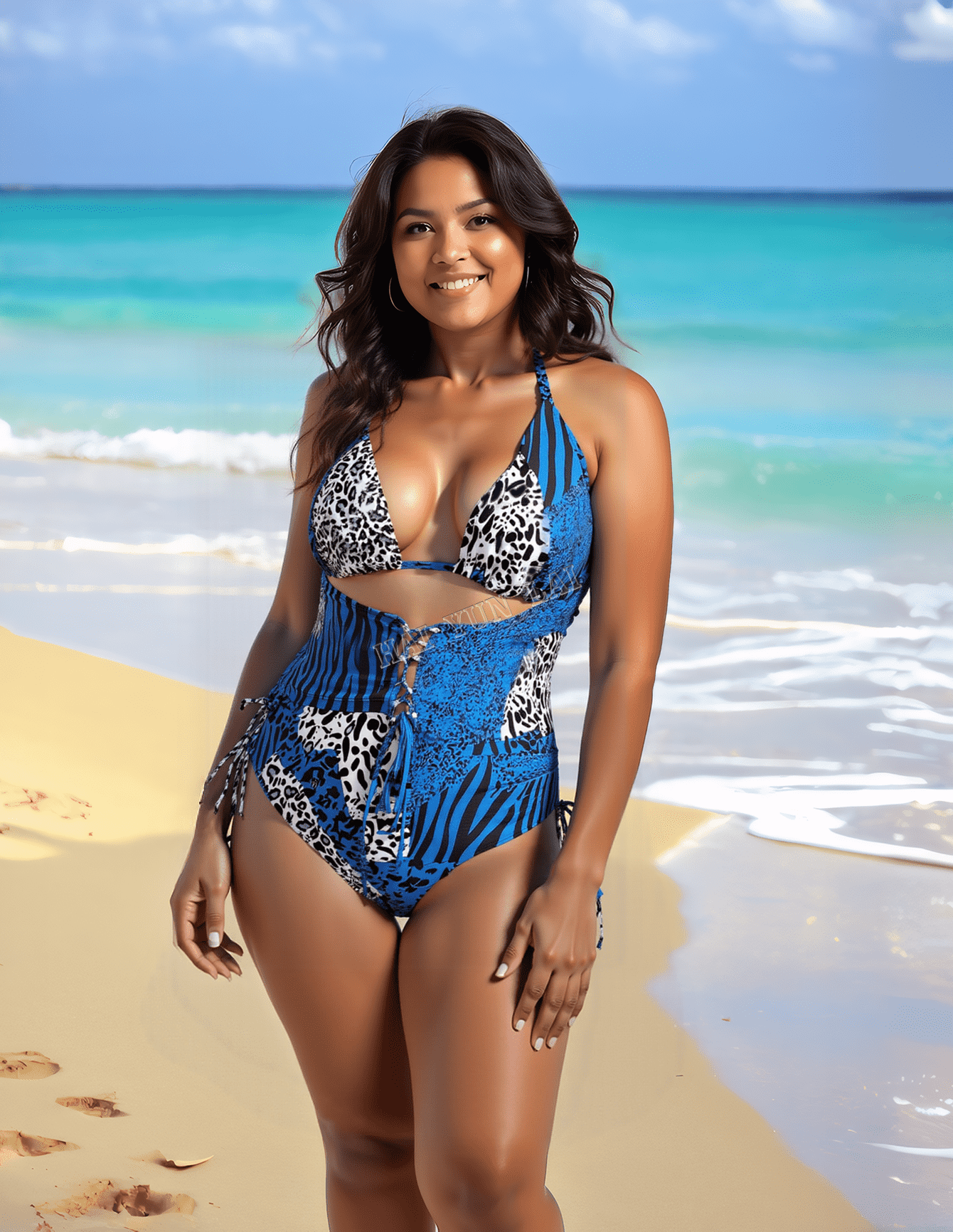 Custom New Designs Women Bikini Blue Fashion 2 Piece Swimsuit for Summer Leopard Sexy Swimsuit