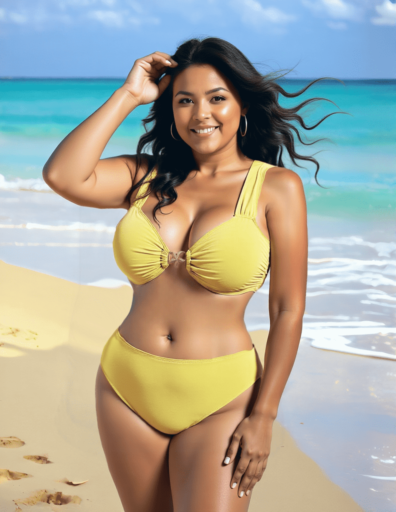 Lemon Yellow Bikini Swimsuit with Thick Shoulder Straps and Large Cups that Do Not Sag