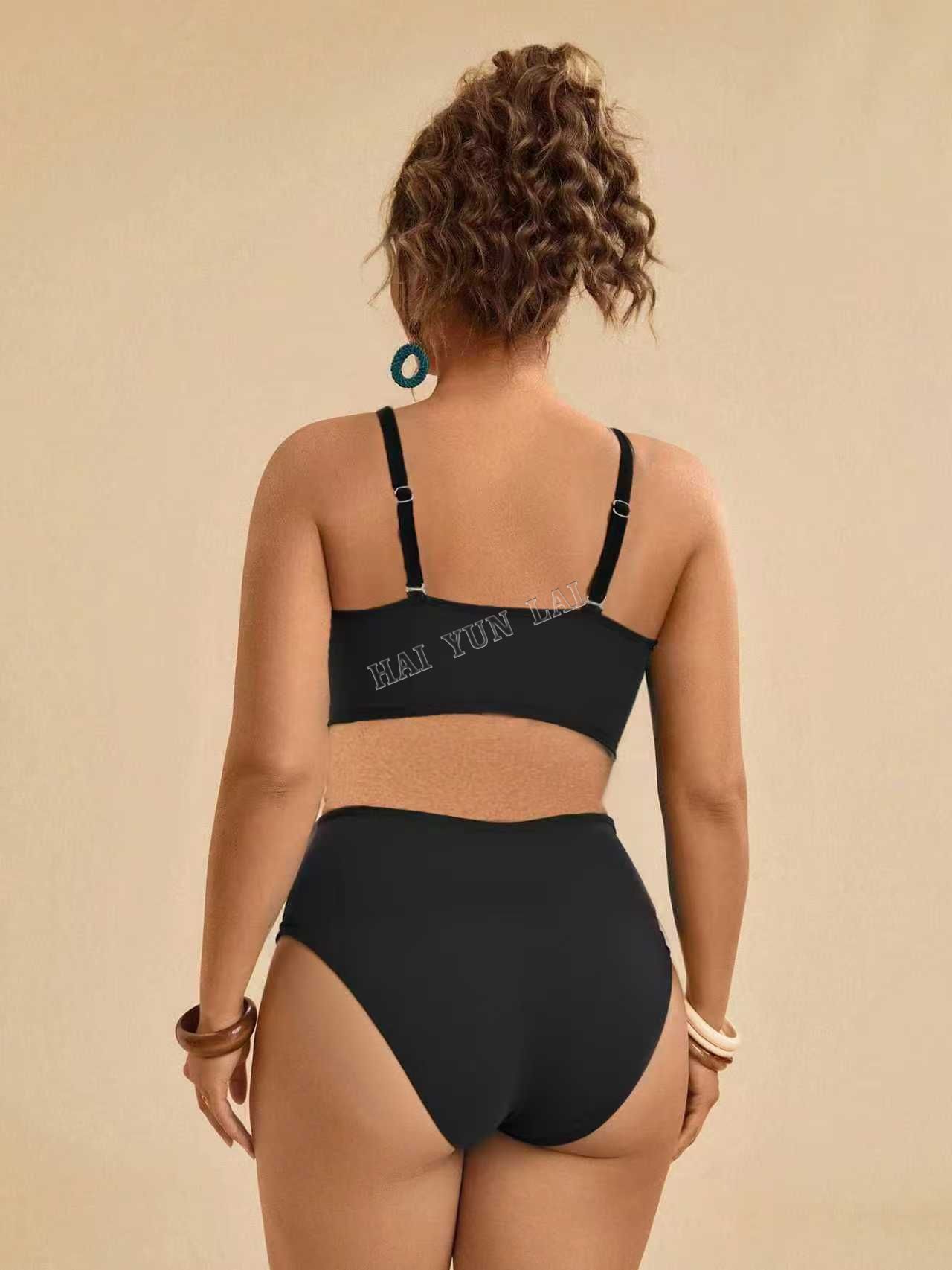 Swimwear Bandeau Bikini Solid Bikini Set Bathing Suit Beachwear Cover Ups 3 Pieces Sexy Women Swimsuit