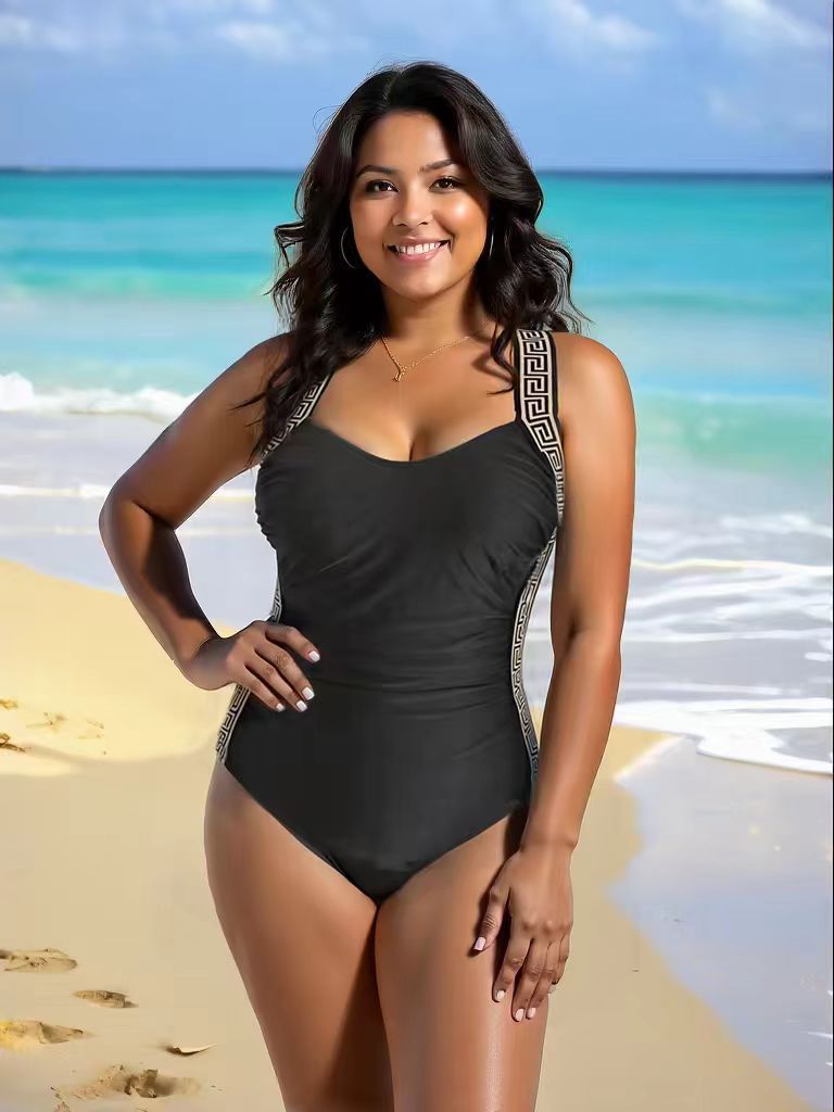 2025 New Style Plus Size Swimsuit Designed to Highlight Body Curves Deep-V One-piece Swimsuit