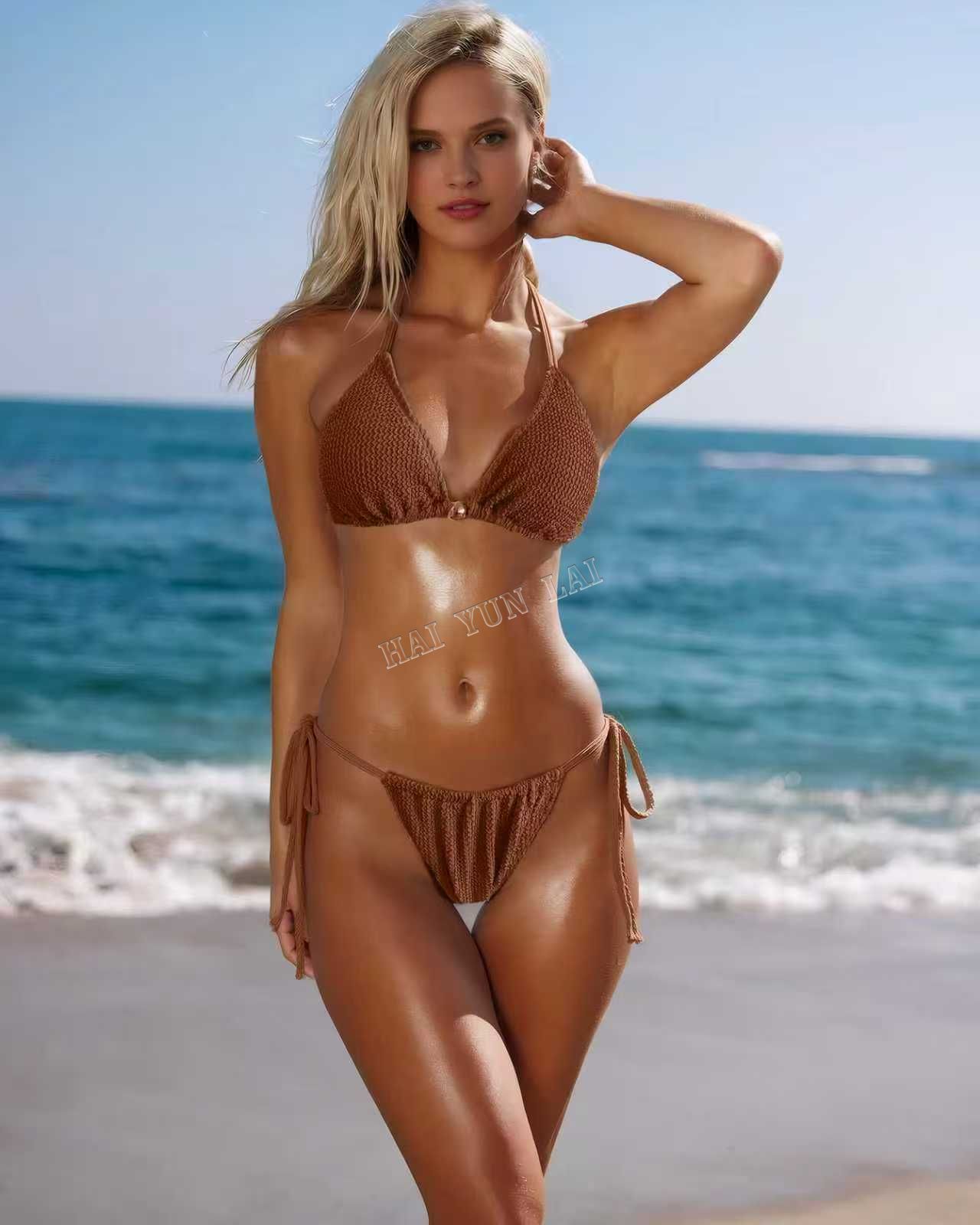 NEW STOCK Triangle Top Beads Bathing Suit Sexi Lady Mini Brazilian Swimwear Basic Bikini