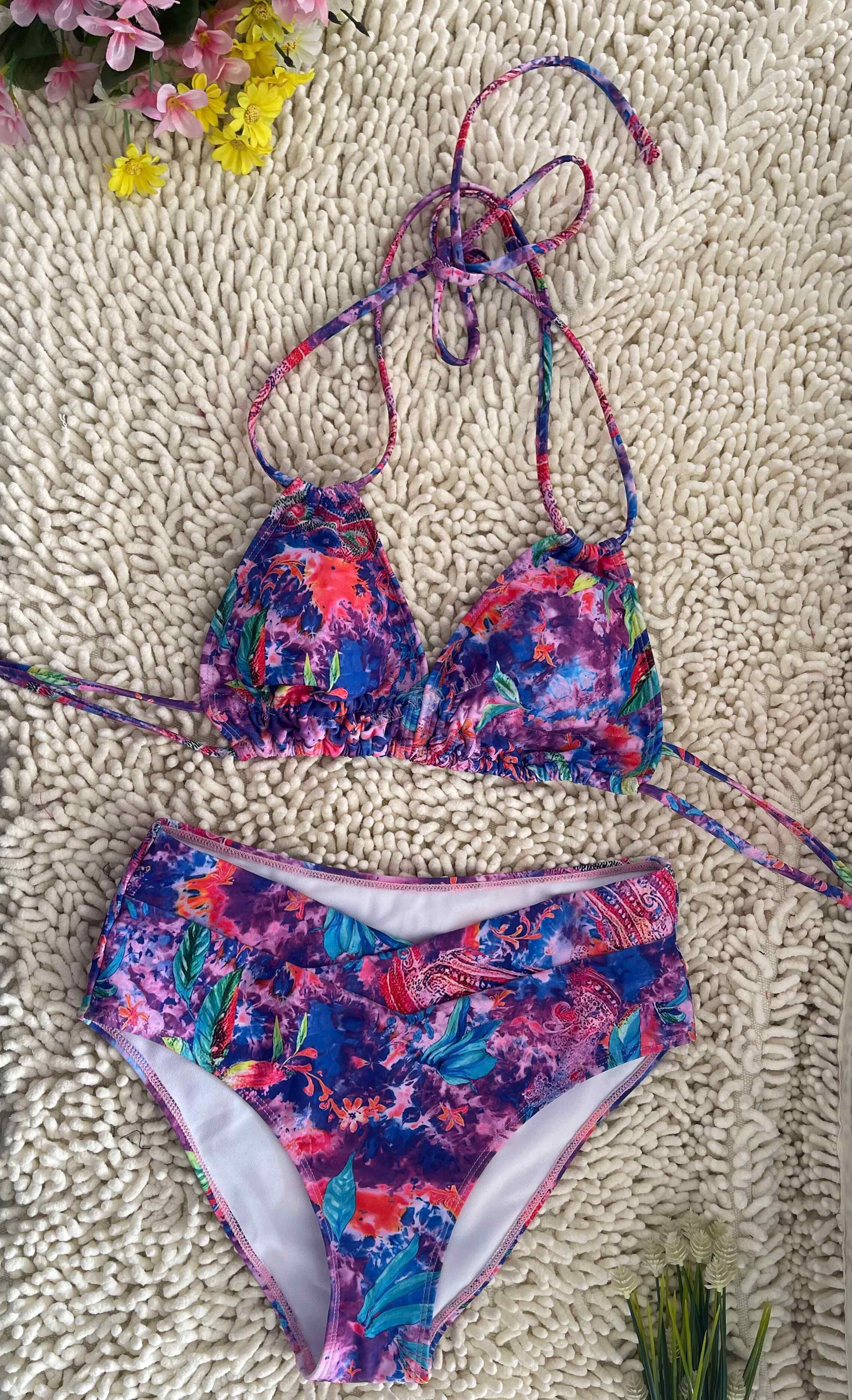 Double Strap Tie-Dye Cosmic Pattern Print Bikini Deep V Swimwear Tie-Dye Swimsuit Double Strap Tie-Dye Cosmic Pattern Print Bikini Deep V Swimwear Tie-Dye Swimsuit