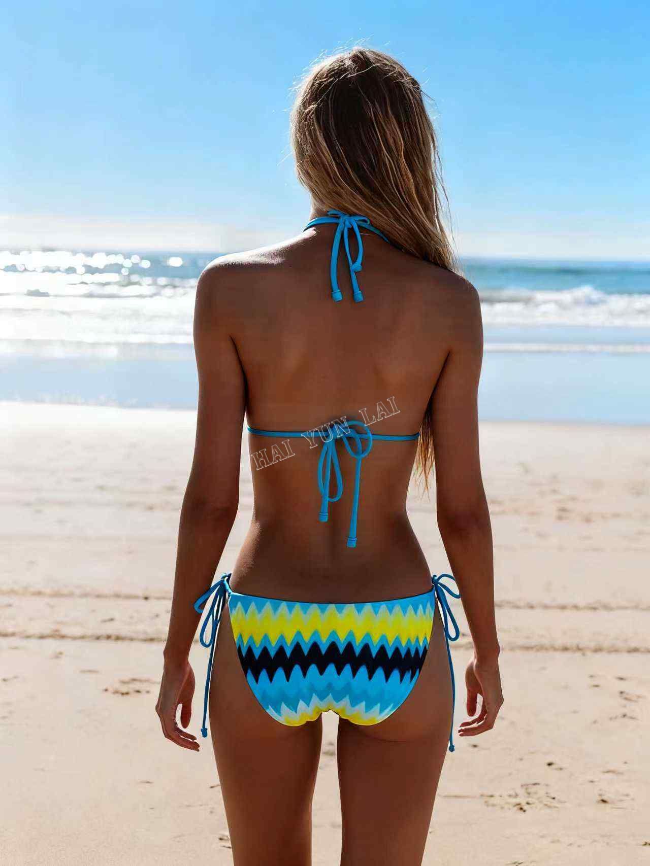 2026 New Bikini Yellow and Blue Color Clash Design Swimsuit Wave Pattern Print Eco-friendly Fabric 2026 New Bikini Yellow and Blue Color Clash Design Swimsuit Wave Pattern Print Eco-friendly Fabric