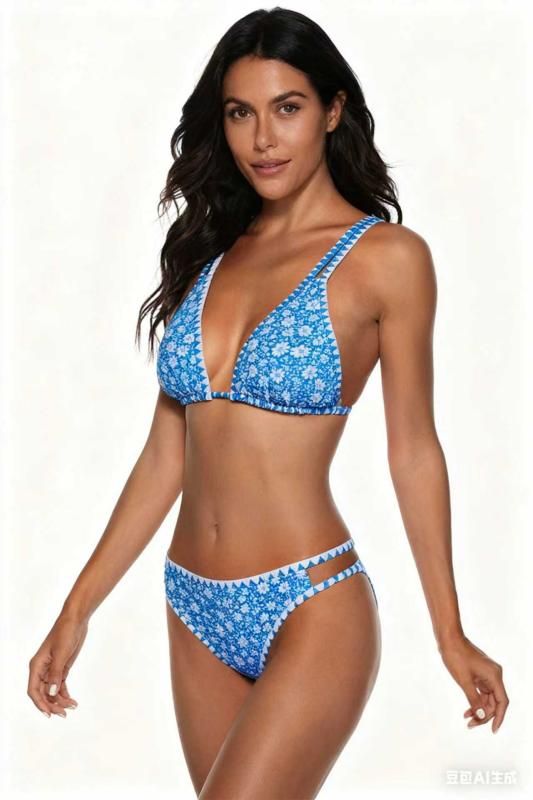 Adjustable Strap Blue Floral Print Swimwear Set Adjustable Strap Blue Floral Print Swimwear Set