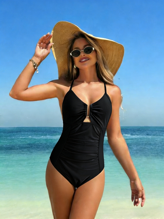 Women’s Spaghetti Strap One-Piece Swimwear, Ruched Slimming Bathing Suit