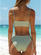 Crinkle Fabric Cami Bikini Top + High Waist Bottom Two-Piece Bathing Suit