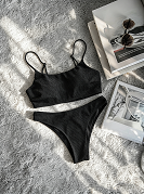 Crinkle Fabric Cami Bikini Top + High Waist Bottom Two-Piece Bathing Suit