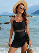 Women's Mesh Insert Swim Dress, Ruched Side Tie Skirted One-Piece Bathing Suit