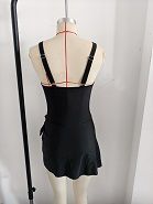 Women's Mesh Insert Swim Dress, Ruched Side Tie Skirted One-Piece Bathing Suit