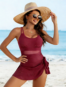Women's Double Strap One-Piece Swim Dress with Sheer Mesh Panel