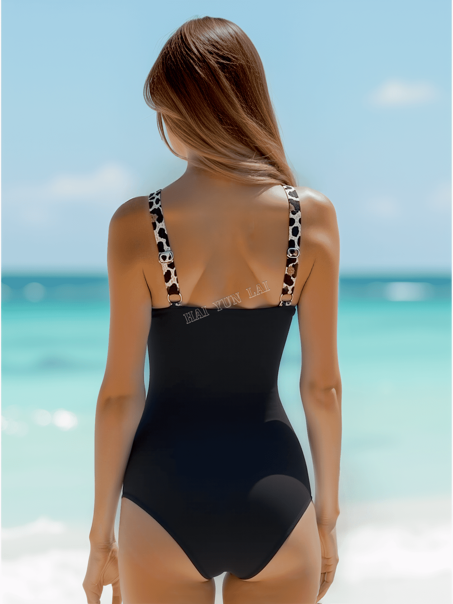 V-neck Leopard Print One-piece Swimsuit
