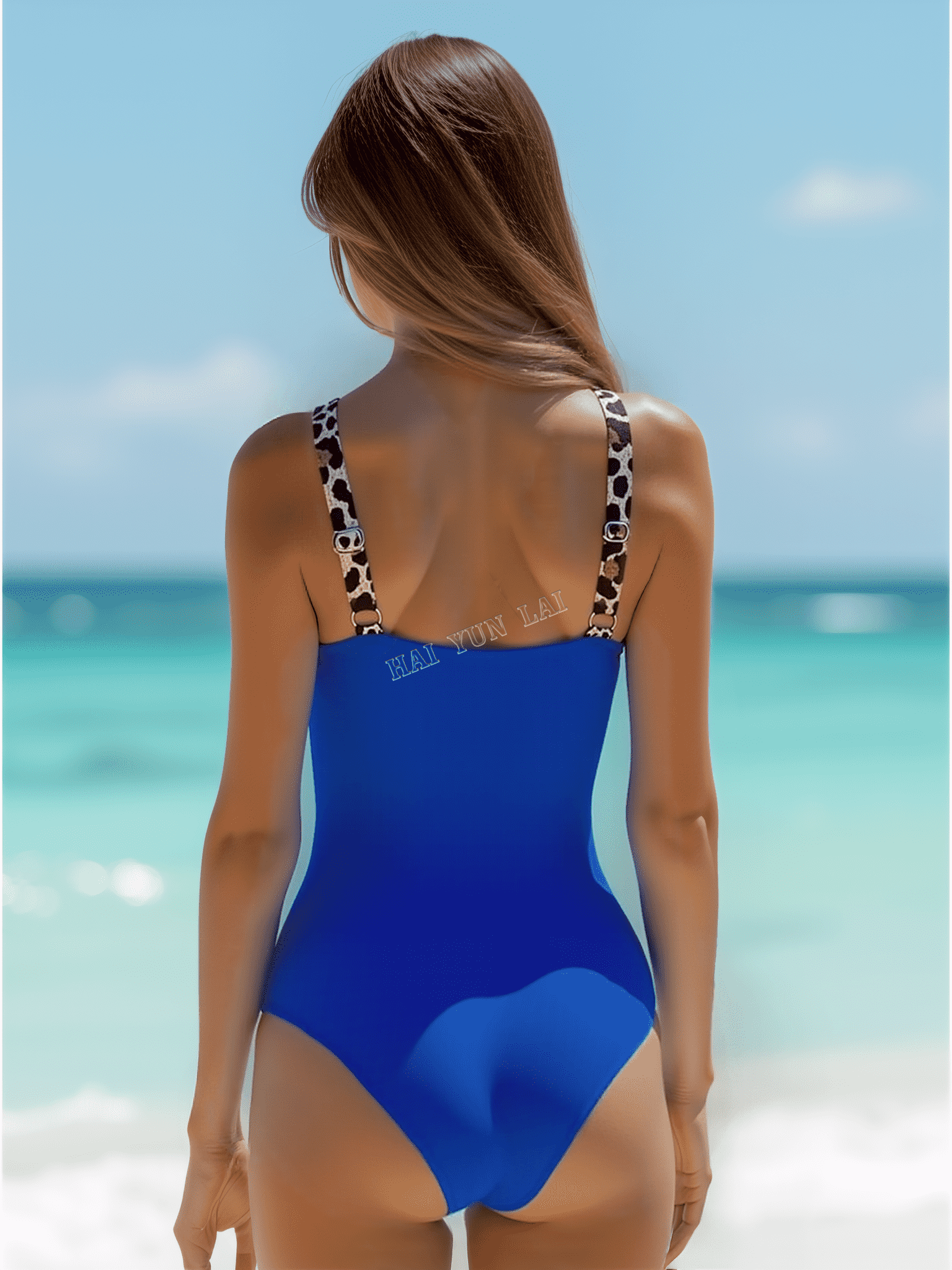 V-neck Leopard Print One-piece Swimsuit