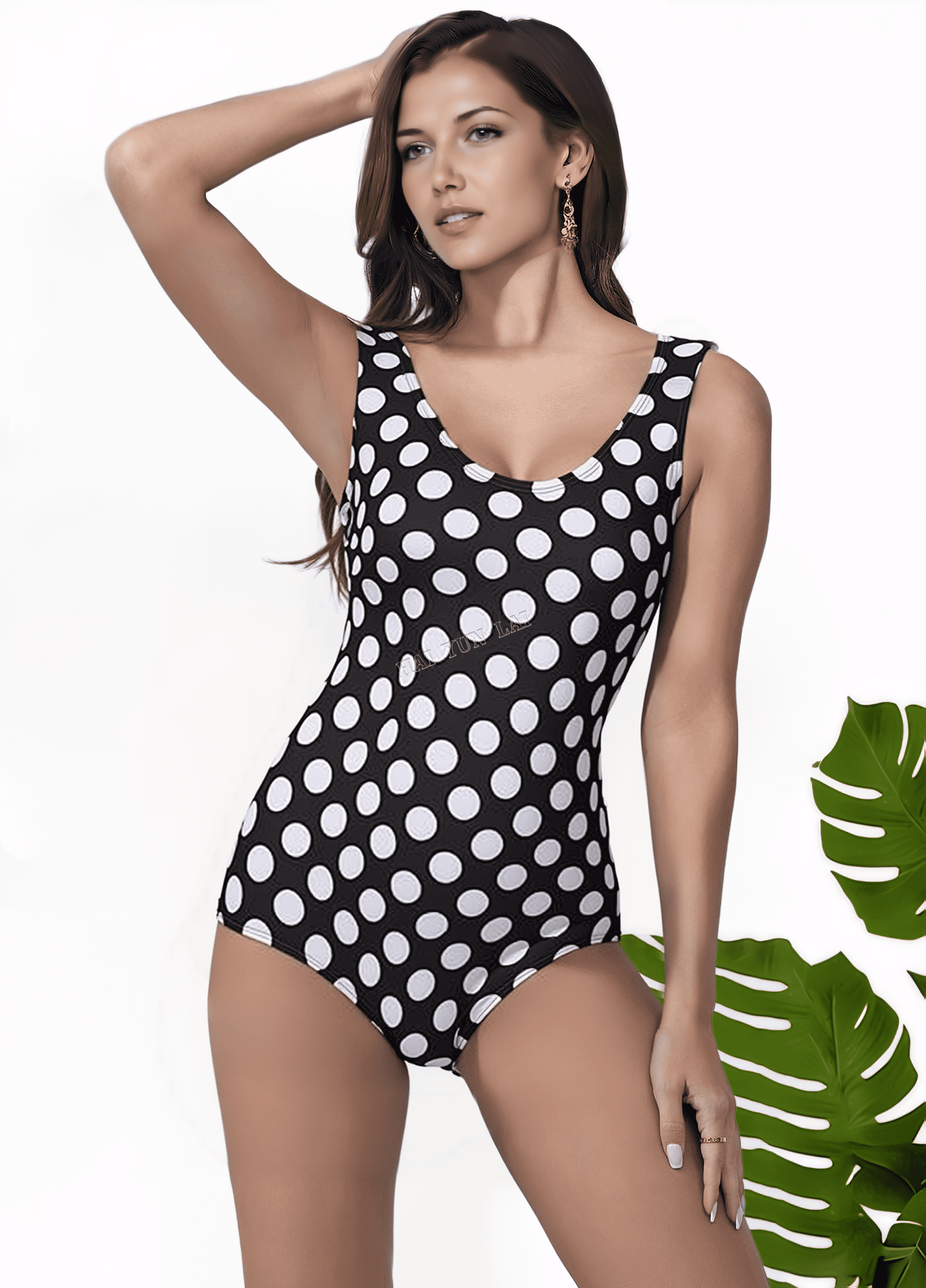 Four Way Stretch Custom Design Black Polka Dot Nylon Swimwear