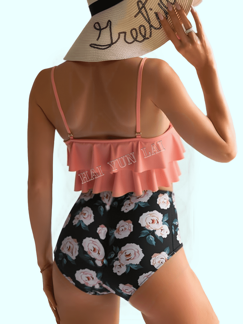 2025 Luxury Two piece Bikini Swimsuit XL Adjustable Straps Lotus Leaf Ruffle Trim for Beach Parties