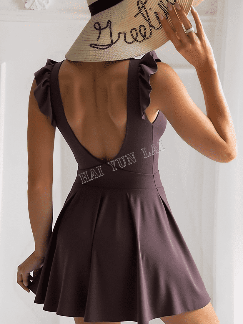 Ruffle Strap High Waist Swimwear Hollowed-out Design Bathing Suits One Piece Swimsuit