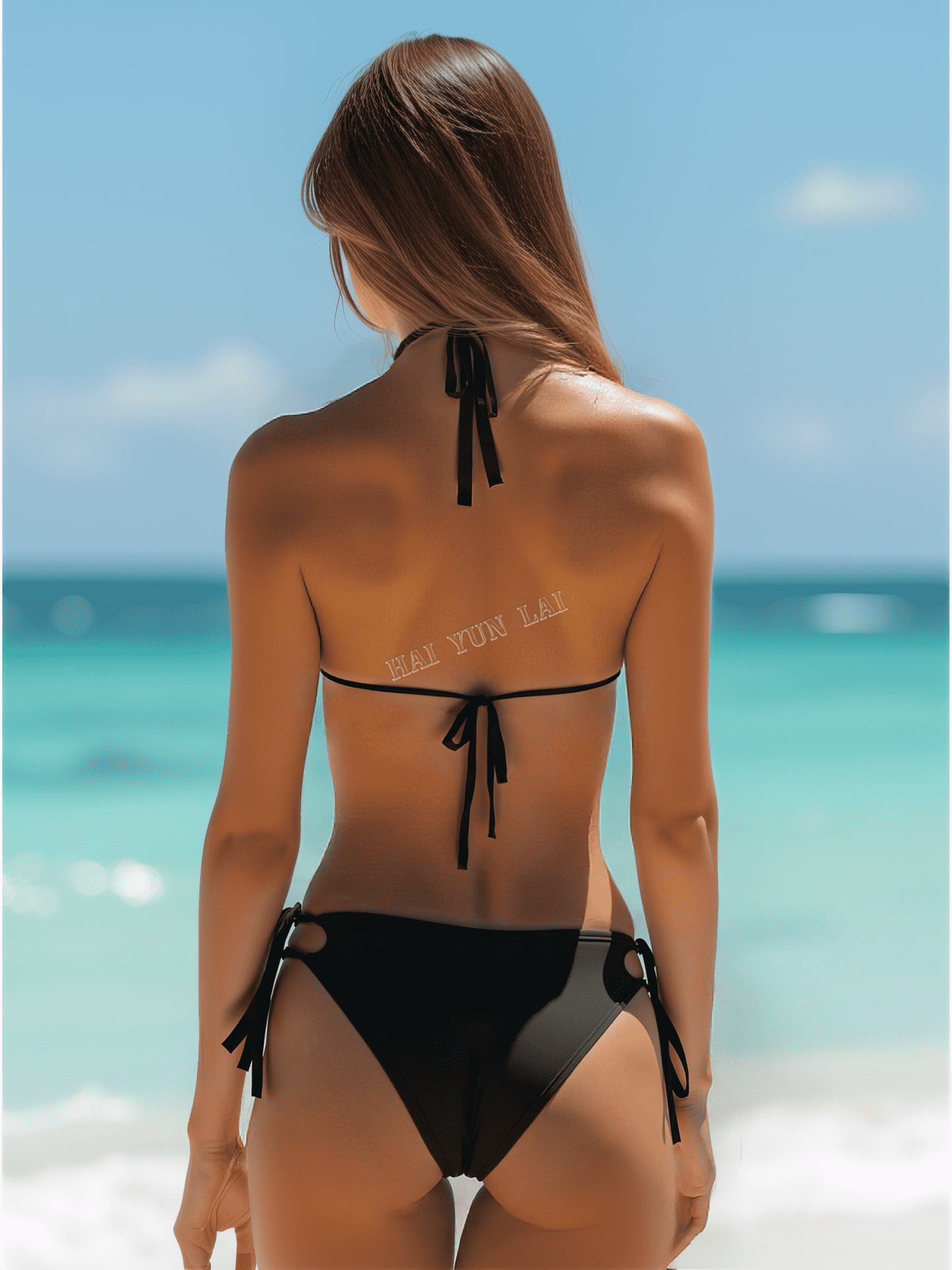 Classic bikini with sexy black straps swimming suit