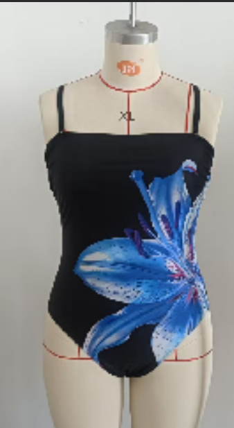 2025 Plus Size New European and American Style Fashion Simple Flower Slim Print Swimsuit Bodysuit