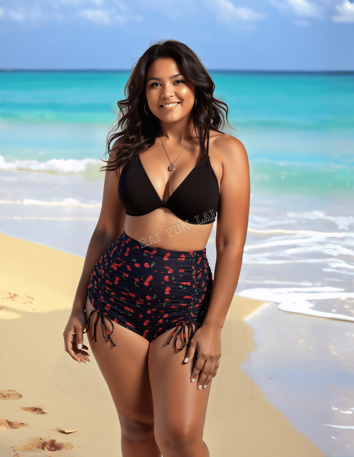 Women's French-style bikini in large size (XL-3XL), quick-drying and breathable, reversible with printed design. Suitable for beach use. Made in China