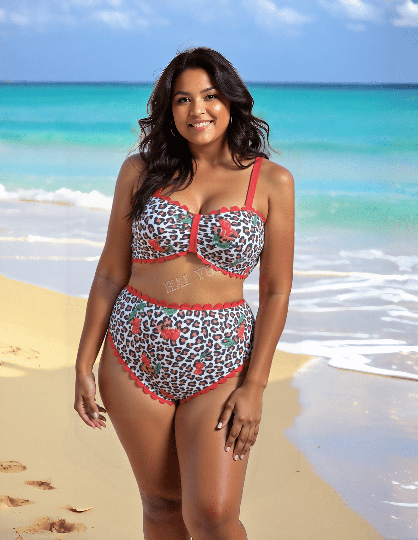 Women's Leopard Printed Bikini Tummy Control Ruched Push up Bathing Suit Tie Back Slimming Swimwear Custom