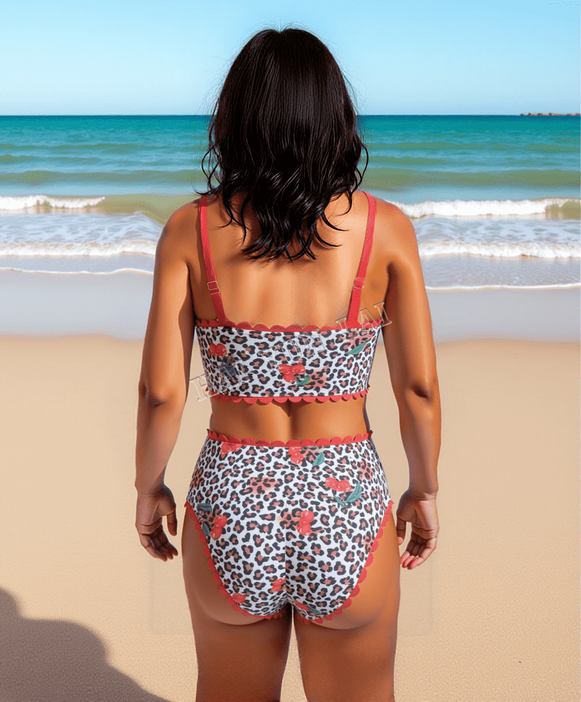Women's Leopard Printed Bikini Tummy Control Ruched Push up Bathing Suit Tie Back Slimming Swimwear Custom