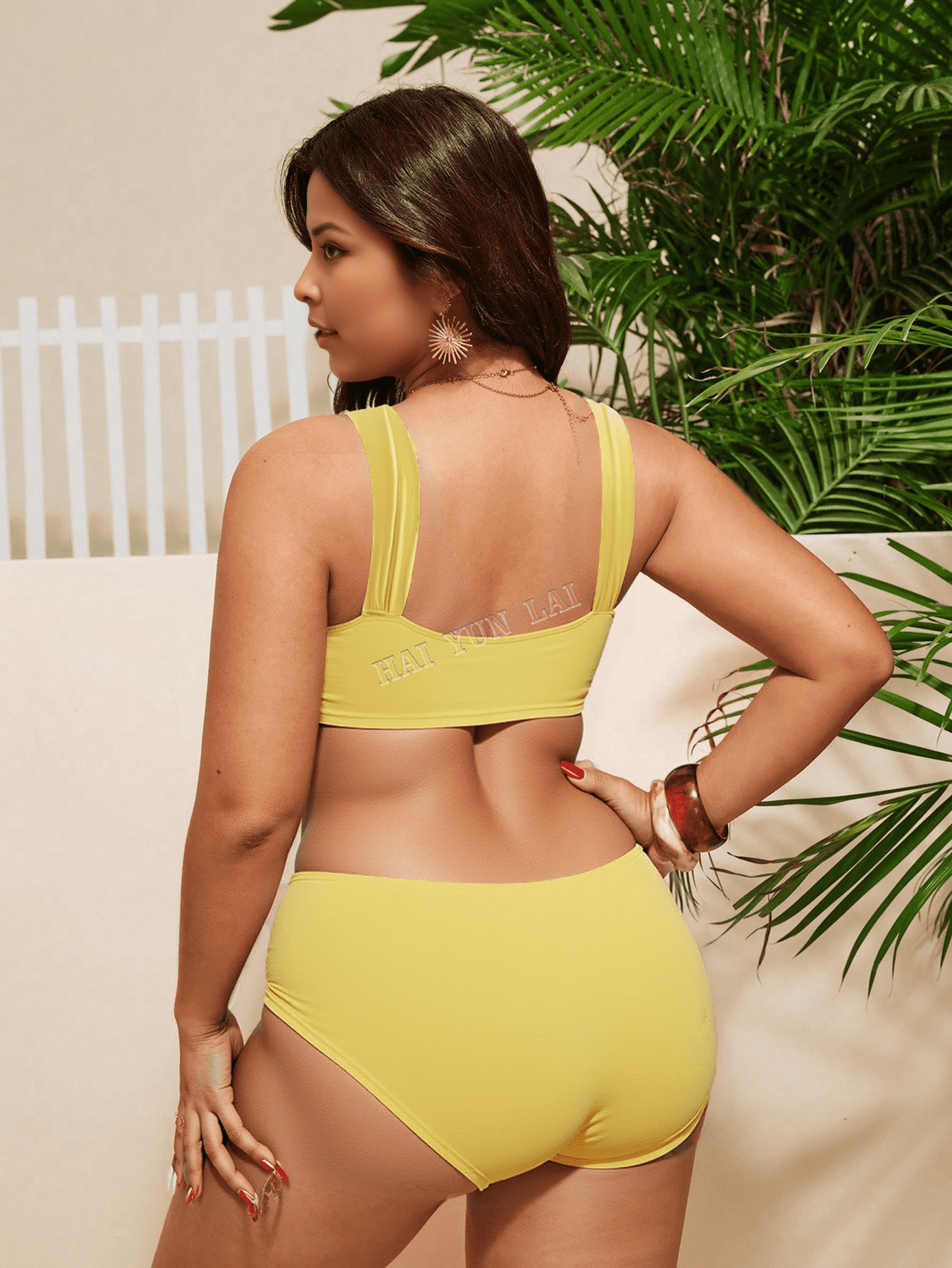 Lemon Yellow Bikini Swimsuit with Thick Shoulder Straps and Large Cups that Do Not Sag