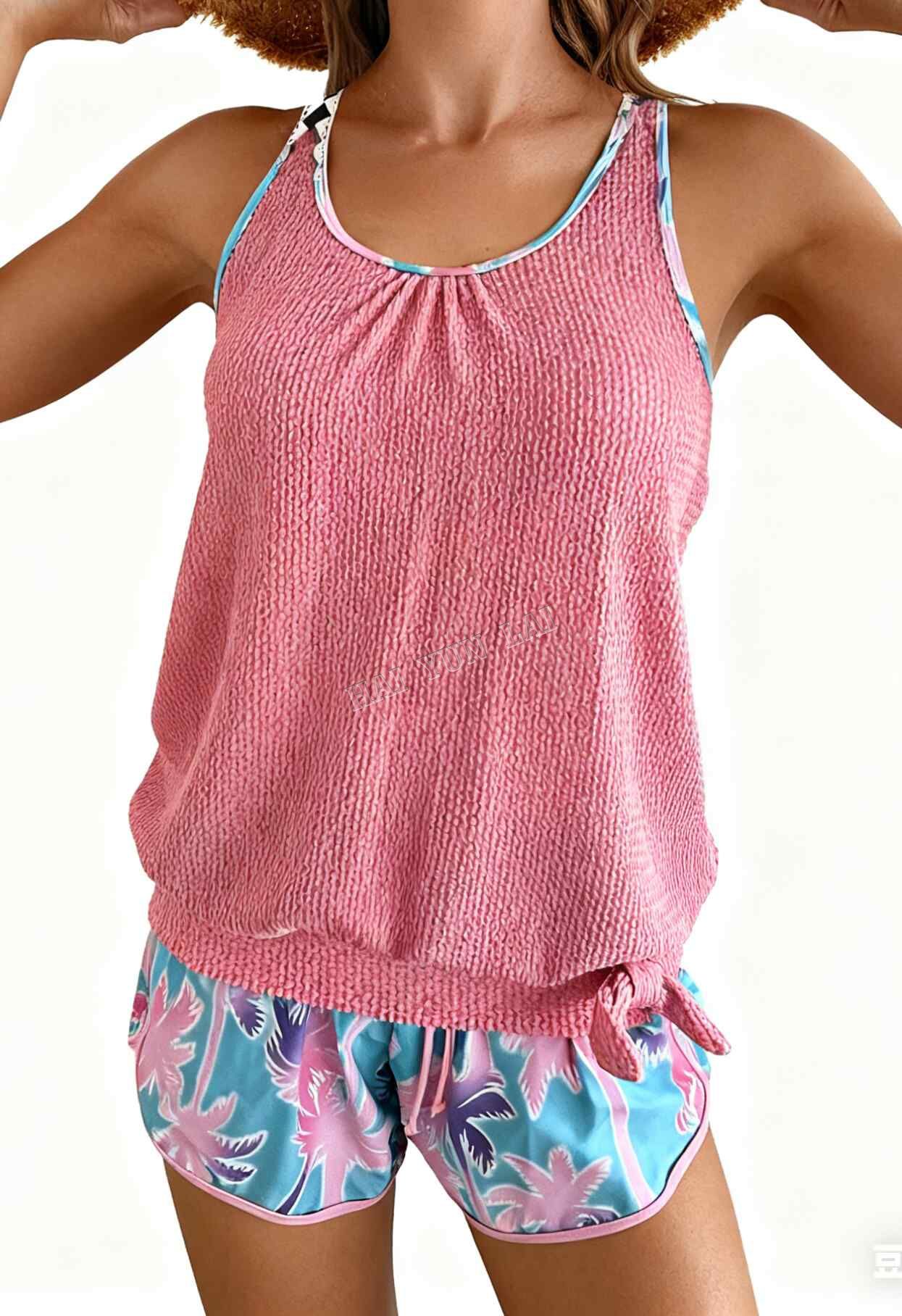 Palm Tree Print Holiday-Style Knit Fabric Two-Piece Swimsuit Palm Tree Print Holiday-Style Knit Fabric Two-Piece Swimsuit