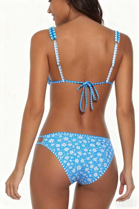 Adjustable Strap Blue Floral Print Swimwear Set Adjustable Strap Blue Floral Print Swimwear Set